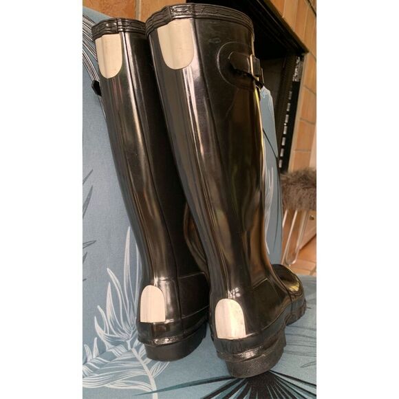 Hunter original kids Gloss Tall Black Rubber Rain Boots F 5 M 4 - Picture 8 of 11